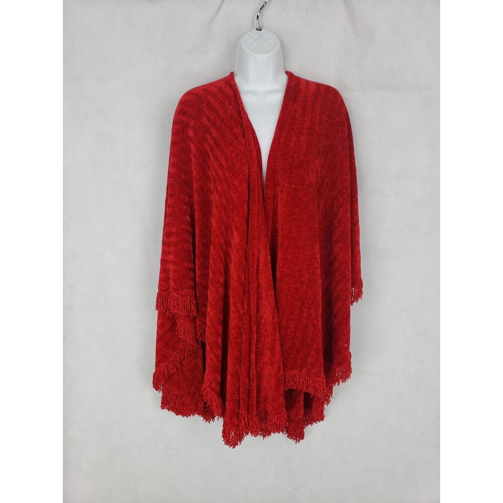 Handmade‎ by Coleen Furguson Red Velvet Knit Soft Fringe Bottom Wrap Aroun Shawl